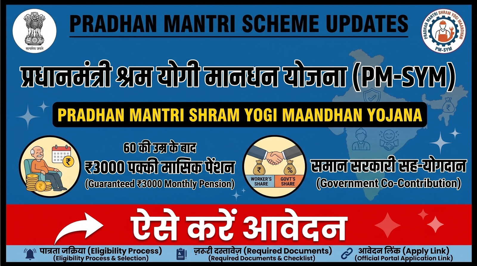 Pradhan Mantri Shram Yogi Maandhan Yojana (PM-SYM): 60 की उम्र के बाद हर महीने ₹3000 की पक्की पेंशन